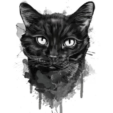 Special Custom Black Watercolor Cat Caricature for Kittens - example