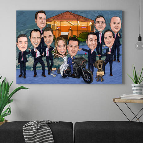 Group Wedding Caricature for Wedding Canvas Gift - example