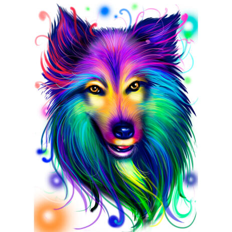 Shining Collie Cartoon Caricature in Neon Watercolor Style from Photos - example