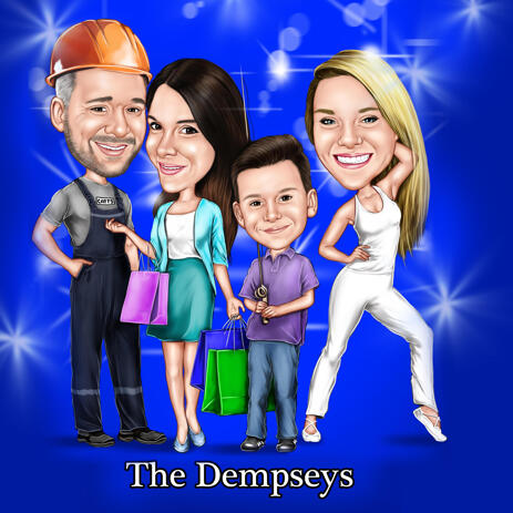 Family Construction Owner Caricature Gift from Photos with Colored Background - example