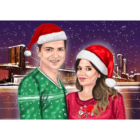 Christmas Couple Portrait from Photos with Custom Background - example