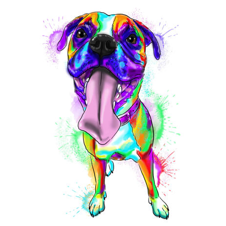 Funny Tongue Out Dog Caricature Portrait in Watercolor Style from Photos - example