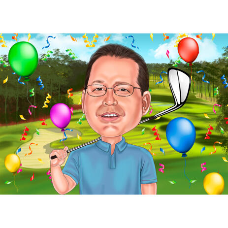 Golfer Birthday Caricature Cartoon from Photos - Gift for Him - example