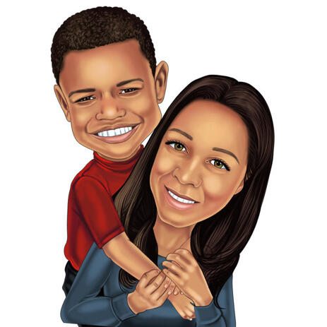 Mother with Son Cartoon Portrait from Photos for Custom Mother's Day Gift - example