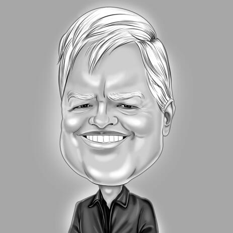 Person Cartoon Drawing from Photo in High Caricature Style with Grey Background - example