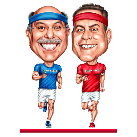 Two Persons Jogging Exaggerated Style Caricature from Photos - example
