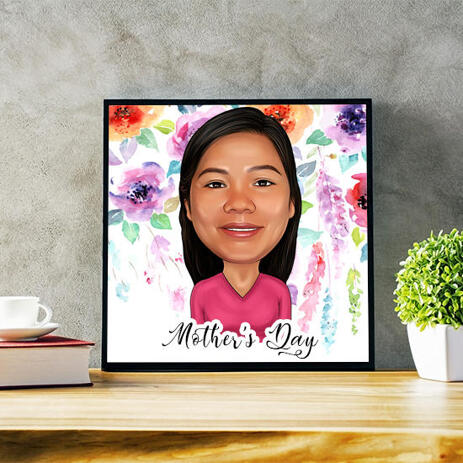 Custom Print on Photo Paper: Woman's Cartoon Drawing in Colored Digital Style - example
