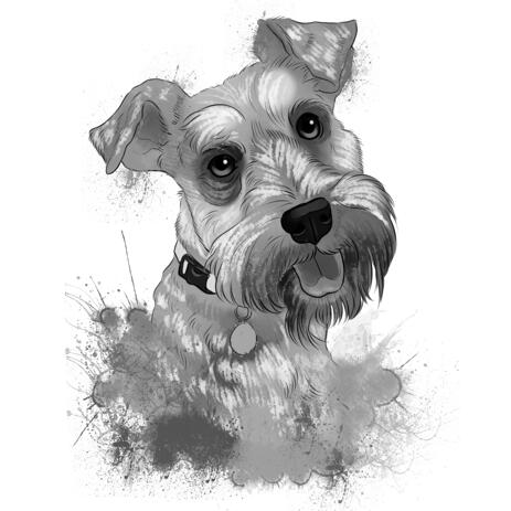 Head and Shoulders Dog Portrait of Fox Terrier from Photo in Grayscale Watercolor Style - example