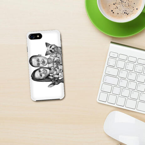 Group Pets Caricature on Phone Case - example