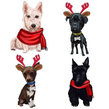 Full Body Christmas Dogs Caricature Portrait in Color Style - example