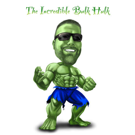 Superhero Green Man Caricature Painting from Photo for Incredible Custom Gift - example