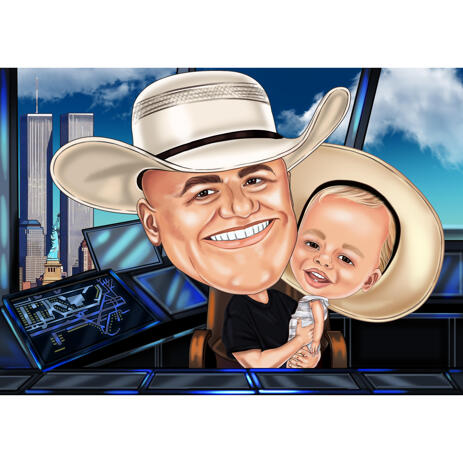 Funny Exaggerated Caricature of Grandpa and Kid from Photos with Custom Background - example