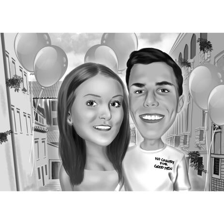Friends Couple Birthday Cartoon Drawing Gift for Best Friends in Black and White Style - example