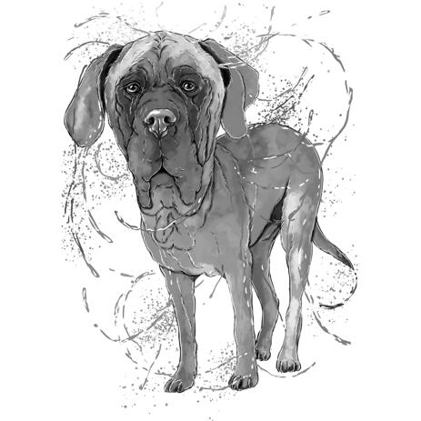 Full Body Black Lead Great Dane Dog Cartoon Drawing from Photo in Watercolor Style - example