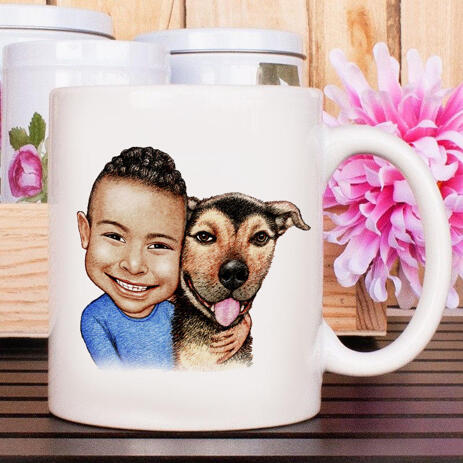 Kid and Dog Caricature as Mug - example