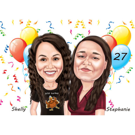 Friends Caricature for 27th Birthday Anniversary Gift in Colored Style from Photos - example