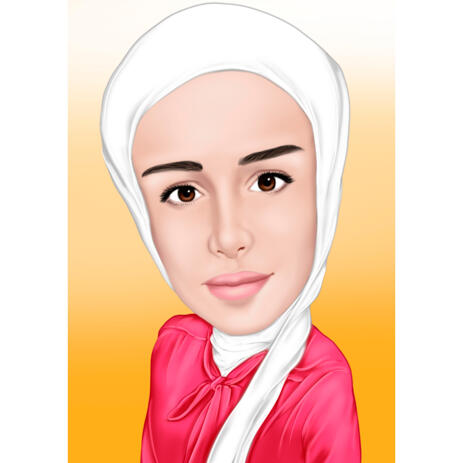Beautiful Lady in Hijab Caricature Drawing in Colored Style from Photos - example