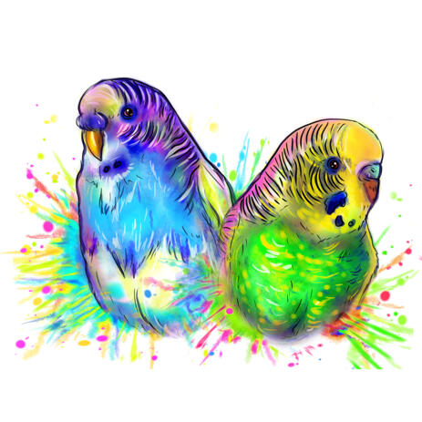 Two Parrots Watercolor Style Bright Portrait from Photos - example