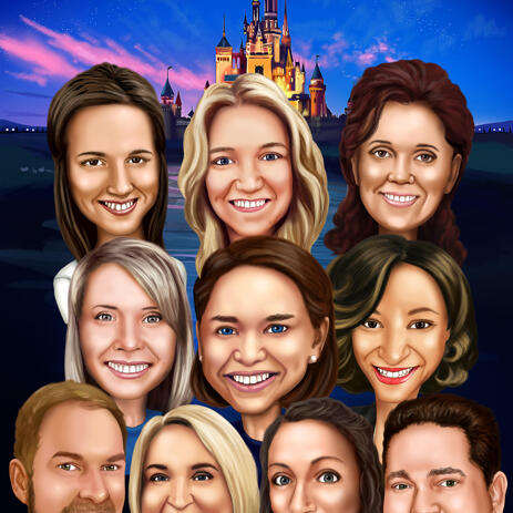 Colored Farewell Group Cartoon from Photos - example