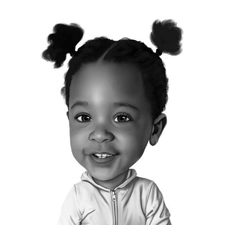 Portrait De Caricature De Bebe Fille De La Photo Dans Le Style De Dessin Noir Et Blanc
