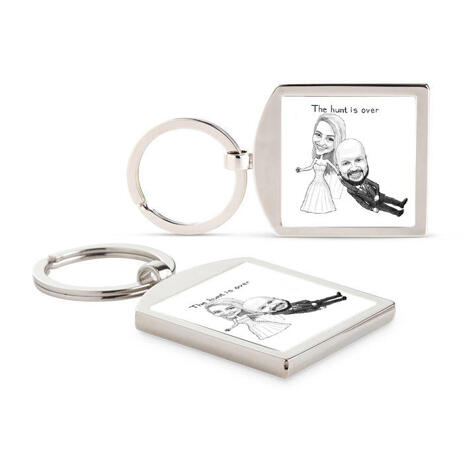 Funny Wedding Caricature for Bride and Groom Printed on Keyrings - example