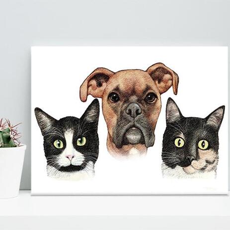 Pets Caricature Printed on Canvas - example