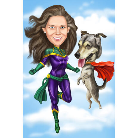Owner with Pet Caricature as Custom Superheroes - example