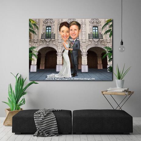 Newlyweds Caricature Drawing as Canvas - example