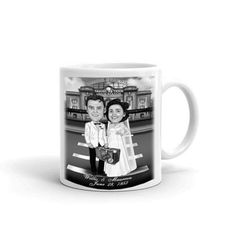 Funny Wedding Caricature for Bride and Groom Printed on Mug - example