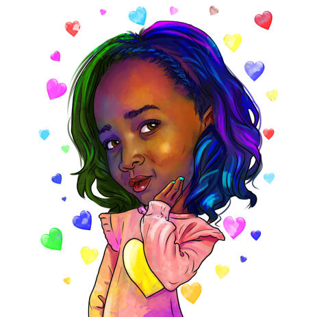 Cute Kid Girl Caricature Portrait Hand Drawn from Photos in Watercolor Style - example