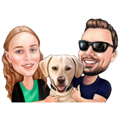 Labrador Owners Cartoon Drawing Custom Made from Photos in Color Style - example