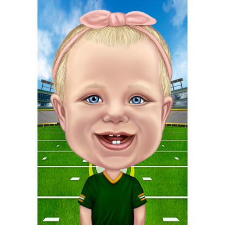 Baby Cartoon Caricature Drawing in Custom Jersey with Green Field Background - example