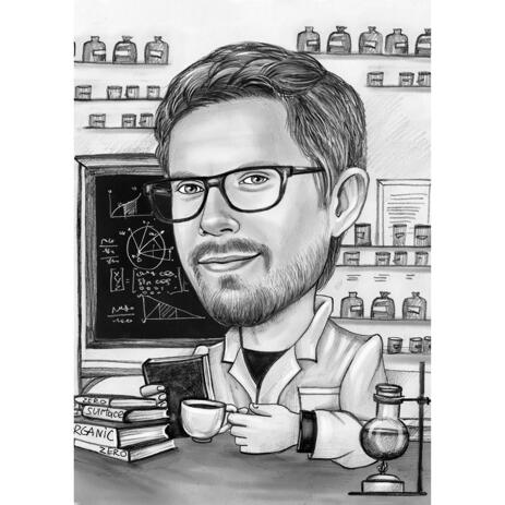 Cartoon aus Fotos im Schwarzweiß-Stil auf wissenschaftlichem Laborhintergrund - example