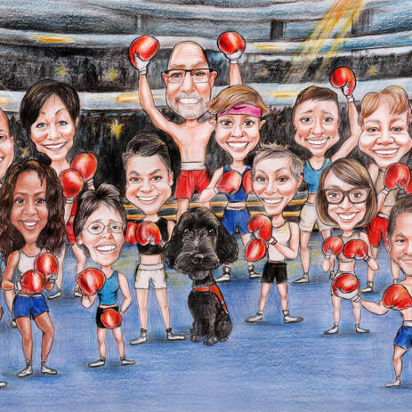 Boxing Group Caricature from Photos - example