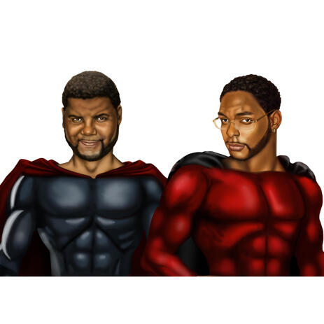 Superhero Colored Head and Shoulders Caricature from Photos for Two Person - example