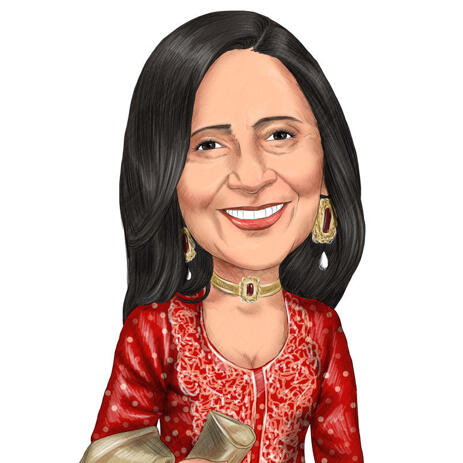 Personalized Woman Head and Shoulders Caricature Drawing for Perfect Bollywood Gift - example
