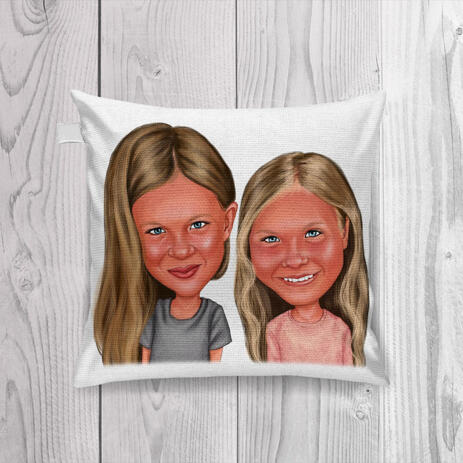 BFF Kid Caricature Printed on Pillow - example