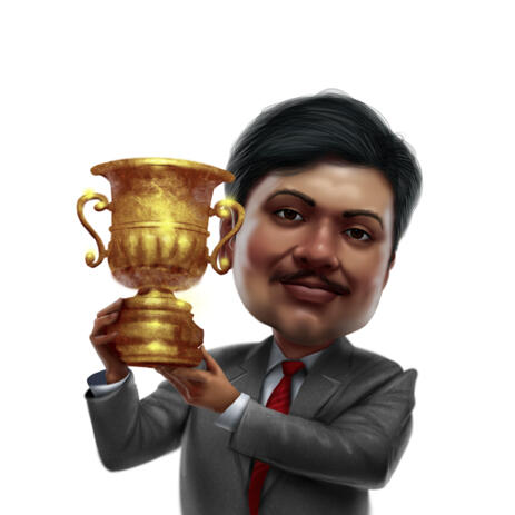 Coach with Golden Champions Trophy Colored Caricature from Photos - example