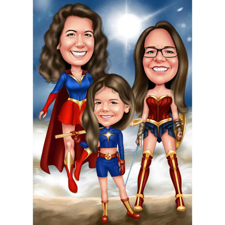 Girls Super Heroes Full Body Caricature in Color Style from Photos - example