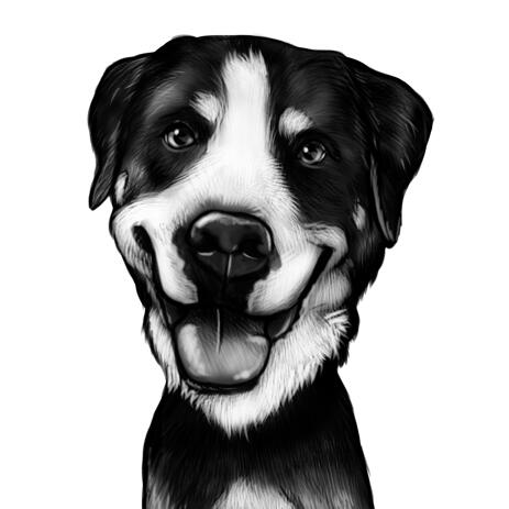 Bernese Mountain Dog Caricature in Black and White Style from Photo - example