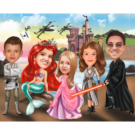 Customized Movie Inspired Characters for Family Caricature Portrait Gift from Photos - example