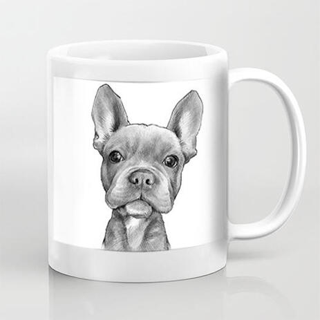 Print on Mug: Dog Caricature Hand Drawn in Black and White Style from Photos - example
