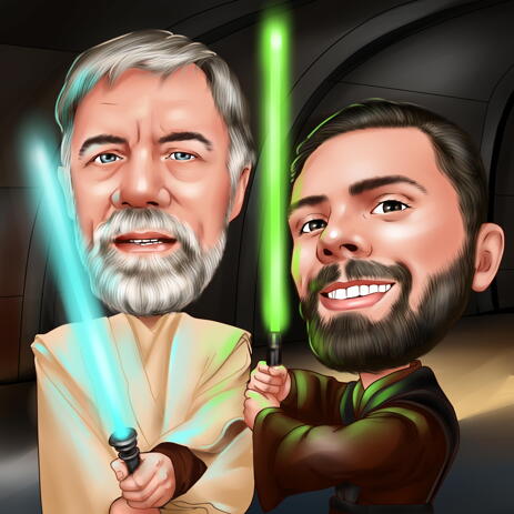 Two Persons Star Wars Inspired Caricature in Head and Shoulders Color Style from Photos - example
