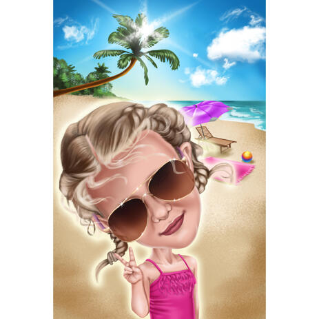 Vacation Kid Caricature from Photos with Beach Background - example