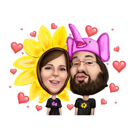 Funny Fancy-Dress Couple Cartoon Caricature from Photos for Valentine's Day Gift - example