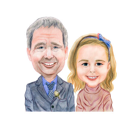 Father and Daughter Head and Shoulders Caricature from Photos in Colored Pencil Style - example