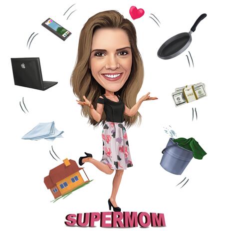 Supermom Caricature for Mother's Day Gift - example