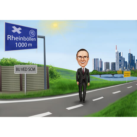 Cartoon Portrait Director Caricature from Photos with Custom Background - example