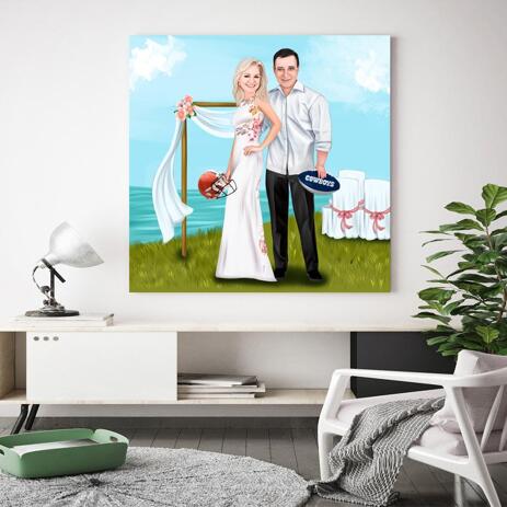 Printed Bride and Groom Caricature on Canvas - example