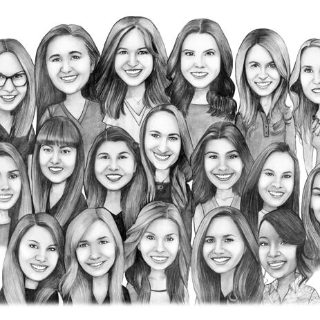 Black and White Group Caricature from Photos - example